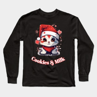 Cookies & Milk - Christmas Cat - Winter Holiday Long Sleeve T-Shirt